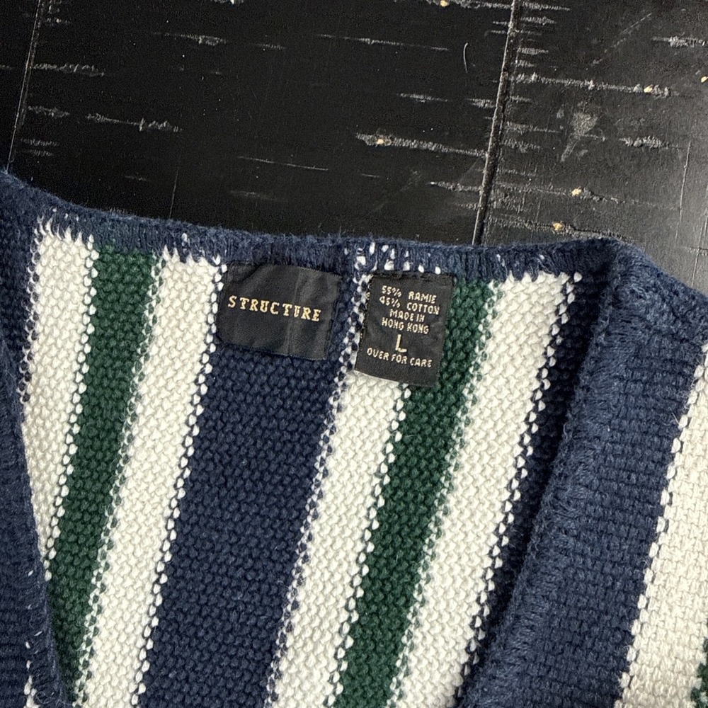 Vintage STRUCTURE Cardigan Knit Baja Sweater Vest Mens XL Multicolor Stripes - Picture 4 of 9